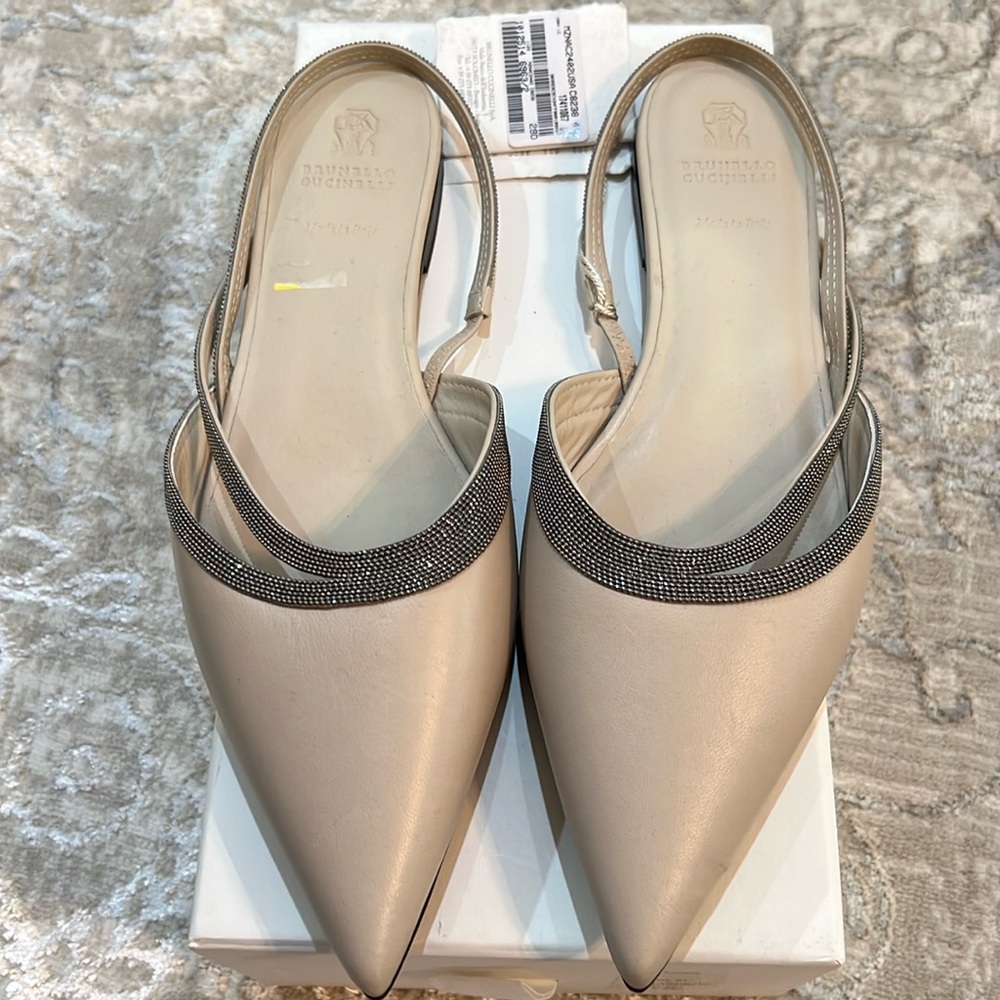 Brunello Cucinelli Slingback Sandals with Monilli detail Size 40.5